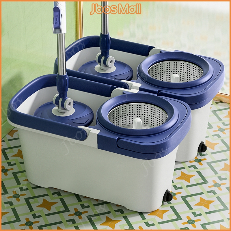 Mop With Spinner Metal Stainless steel bucket 360 Easy Rotating with drain cap Dual Drive Microfiber