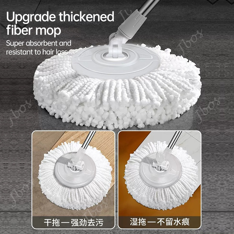 Mop With Spinner Metal Stainless steel bucket 360 Easy Rotating with drain cap Dual Drive Microfiber
