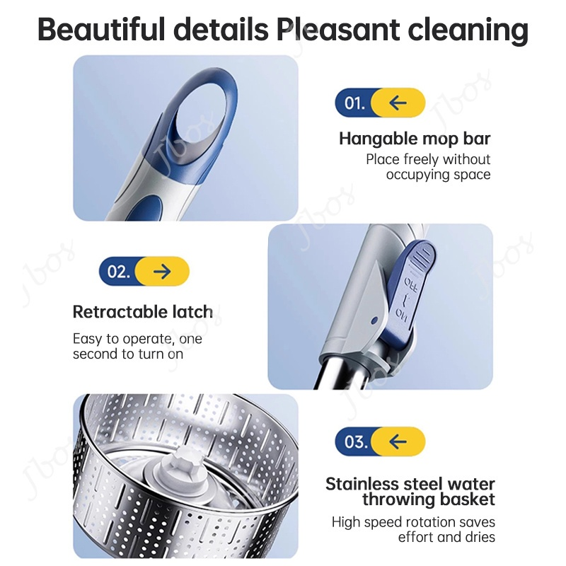 Mop With Spinner Metal Stainless steel bucket 360 Easy Rotating with drain cap Dual Drive Microfiber