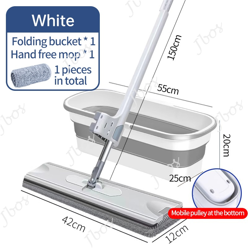 Jbos Flat Mop Free Hand Washing 42cm Mop 360 Rotating Lengthen Squeeze Mop Microfiber Floor Cleaning
