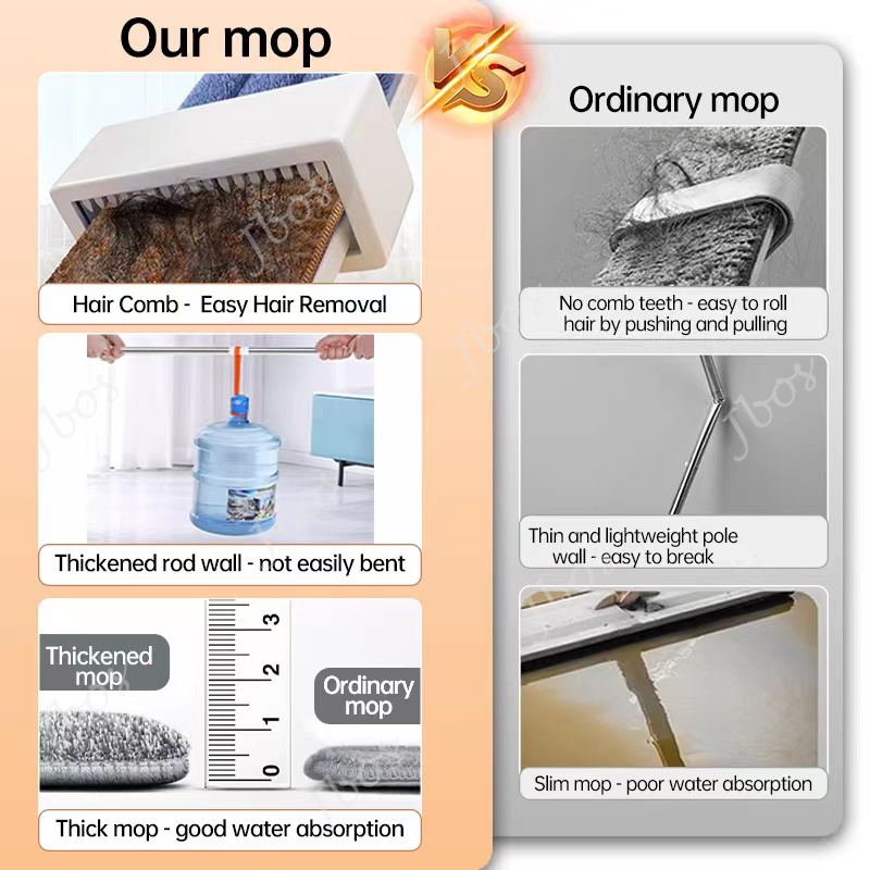 Jbos Flat Mop Free Hand Washing 42cm Mop 360 Rotating Lengthen Squeeze Mop Microfiber Floor Cleaning