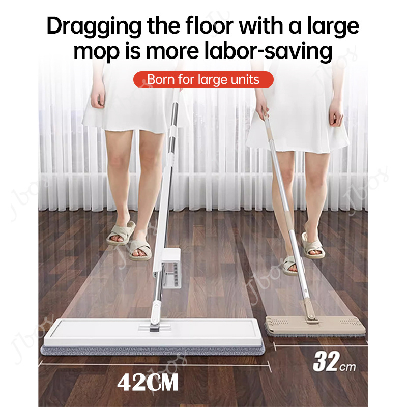 Jbos Flat Mop Free Hand Washing 42cm Mop 360 Rotating Lengthen Squeeze Mop Microfiber Floor Cleaning