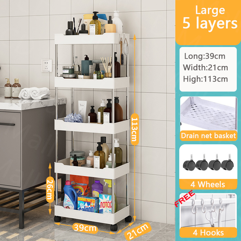 Jbos 3/4/5 Layer Moving Rack Bathroom Storage Shelf Gap shelf shampoo Bedroom Organizer Rack