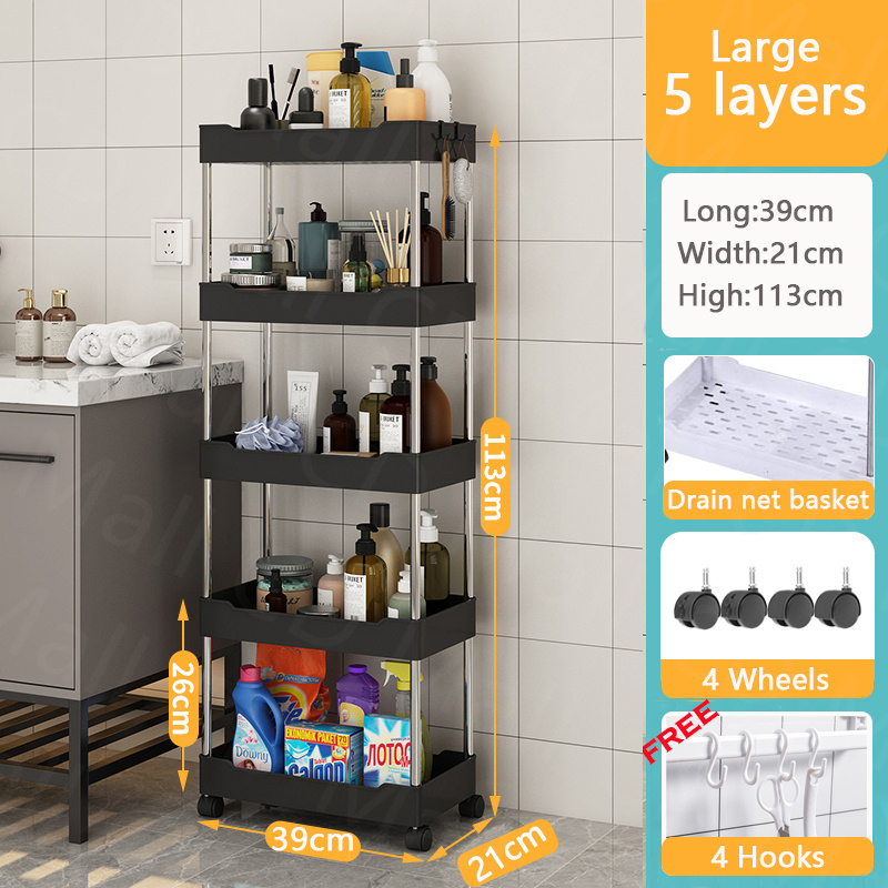 Jbos 3/4/5 Layer Moving Rack Bathroom Storage Shelf Gap shelf shampoo Bedroom Organizer Rack