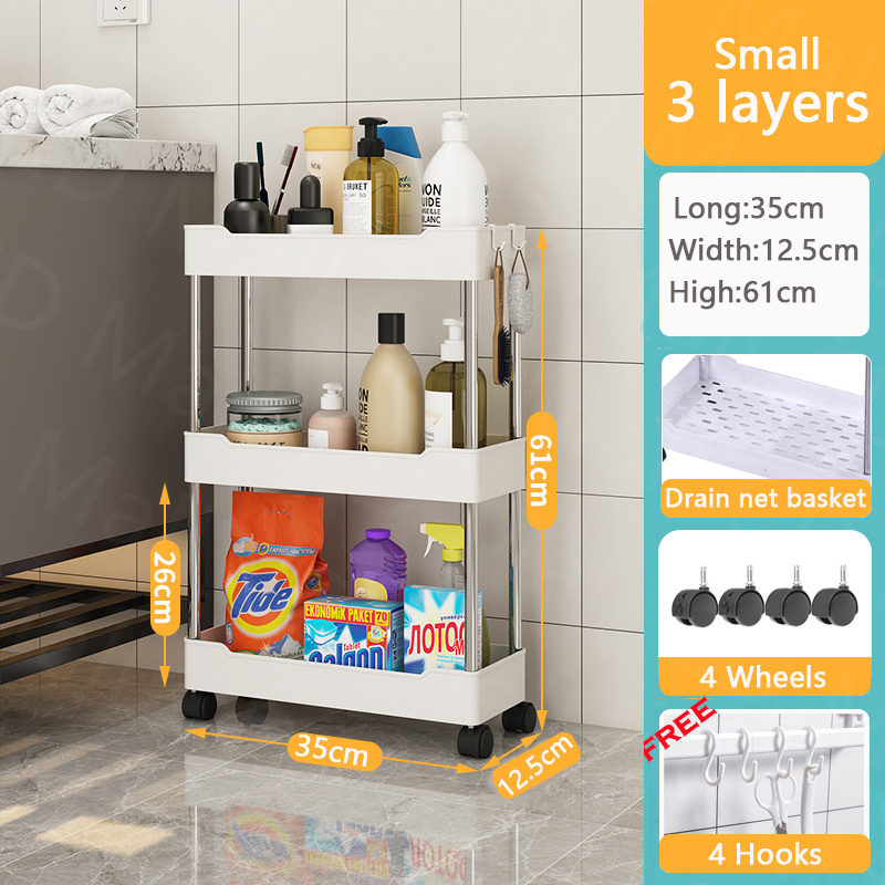 Jbos 3/4/5 Layer Moving Rack Bathroom Storage Shelf Gap shelf shampoo Bedroom Organizer Rack