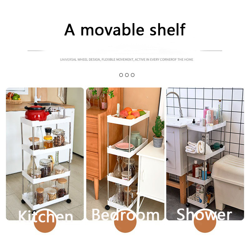 Jbos 3/4/5 Layer Moving Rack Bathroom Storage Shelf Gap shelf shampoo Bedroom Organizer Rack