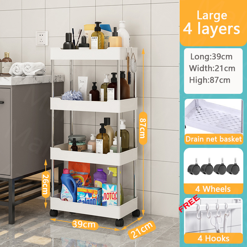 Jbos 3/4/5 Layer Moving Rack Bathroom Storage Shelf Gap shelf shampoo Bedroom Organizer Rack