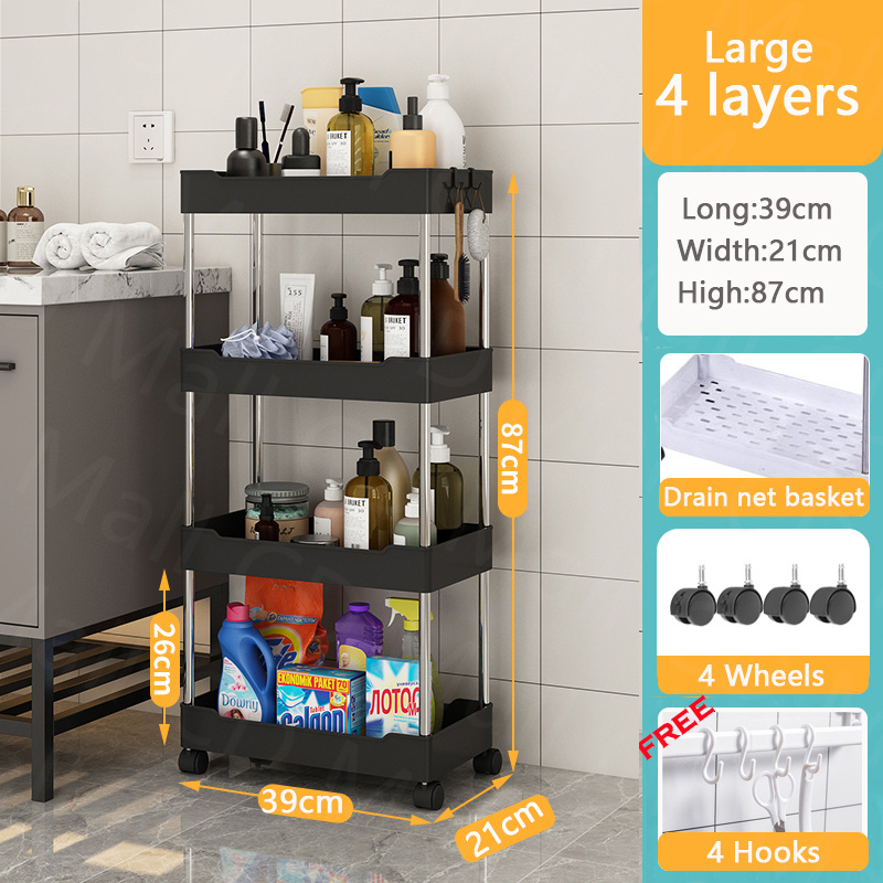 Jbos 3/4/5 Layer Moving Rack Bathroom Storage Shelf Gap shelf shampoo Bedroom Organizer Rack