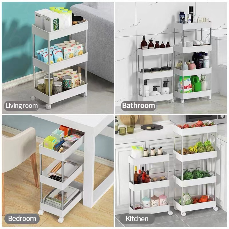 Jbos 3/4/5 Layer Moving Rack Bathroom Storage Shelf Gap shelf shampoo Bedroom Organizer Rack