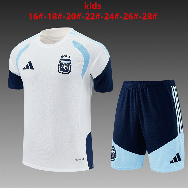 2026 27 Kids White Short Sleeve Argentina Soccer Jersey