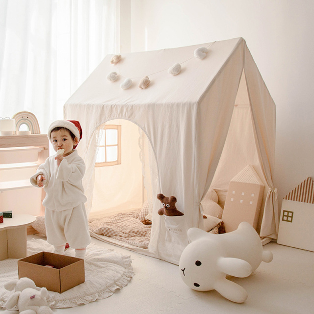 Children's Tent - 100% Cotton Canvas Double-Door Indoor Playhouse for Boys & Girls Home Castle Toy House - Korean-Style Mini House SKM-26