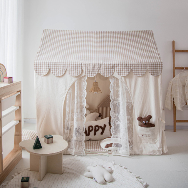 Children's Tent - 100% Cotton Canvas Double-Door Indoor Playhouse for Boys & Girls Home Castle Toy House - Korean-Style Mini House SKM-26