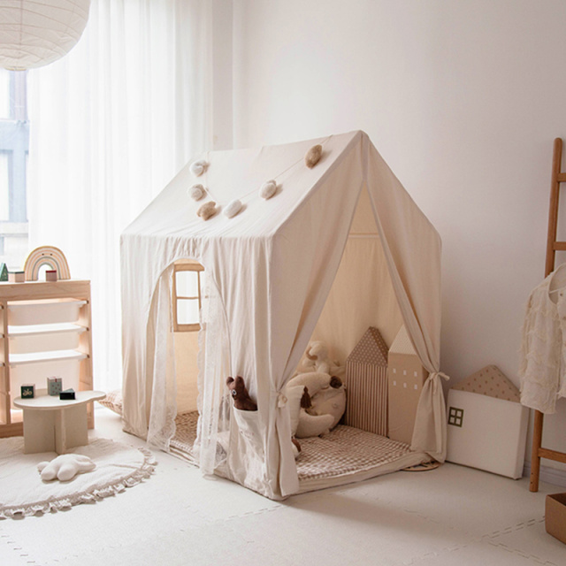 Children's Tent - 100% Cotton Canvas Double-Door Indoor Playhouse for Boys & Girls Home Castle Toy House - Korean-Style Mini House SKM-26