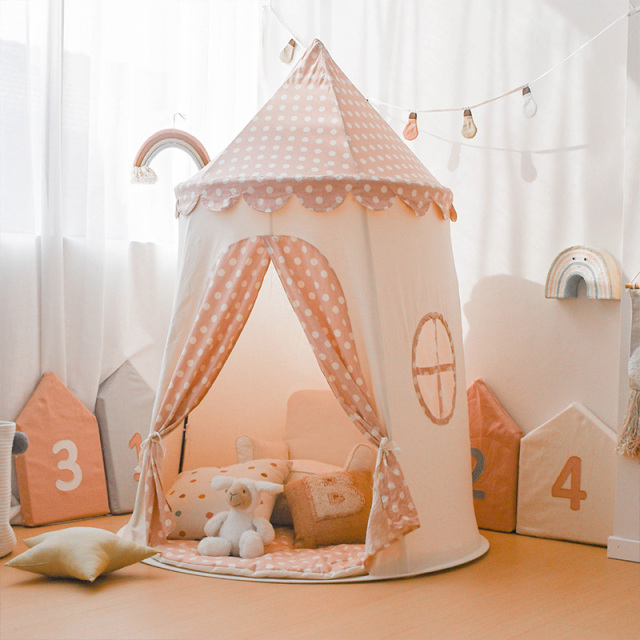 Yurt Tent Children's Indoor Playhouse Polka Dot Cottage Castle for Boys and Girls Pretend Play Playhouse bdmgb-02