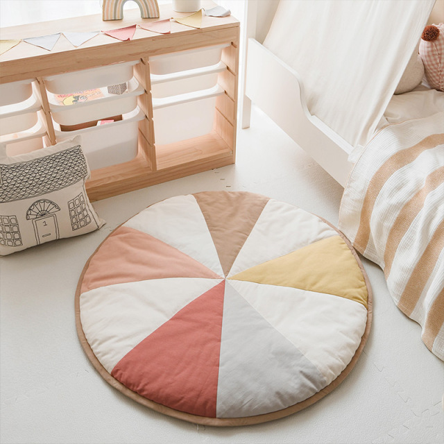 Round Floor Mat for Kids' Room Bedside Pad Reading Area Study Tent Mat Creative Color-Blocked 100% Cotton Thickened Pad lrfcyxdd-01
