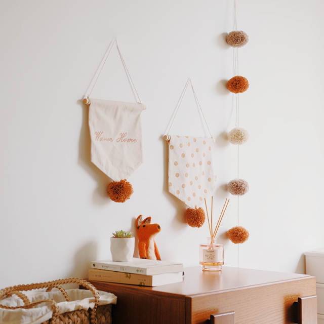 Fabric Hanging Flag Nordic Canvas Print Embroidered Pom-Pom Hanging Decoration Children's Room Home Decor Wall Hanging Model BGSP-31