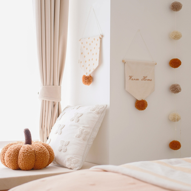 Fabric Hanging Flag Nordic Canvas Print Embroidered Pom-Pom Hanging Decoration Children's Room Home Decor Wall Hanging Model BGSP-31