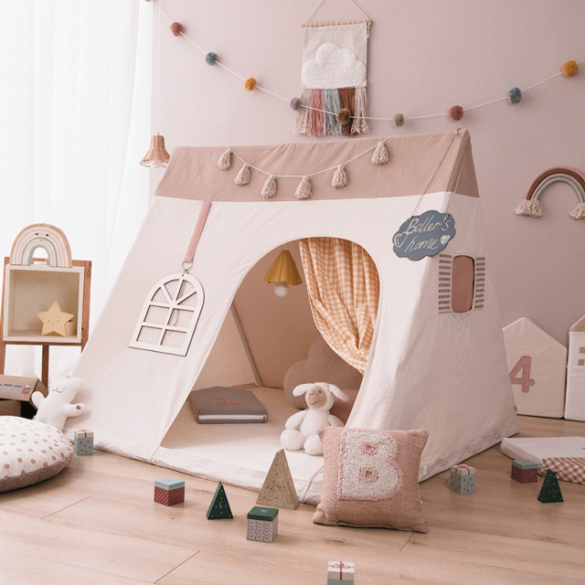 Korean Kids Tent Indoor 100% Cotton Baby Playhouse Home Use for Boys and Girls Color-Blocked Triangle Playhouse Toy House Model: xpzp-066