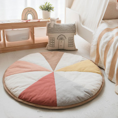 Round Floor Mat for Kids' Room Bedside Pad Reading Area Study Tent Mat Creative Color-Blocked 100% Cotton Thickened Pad lrfcyxdd-01