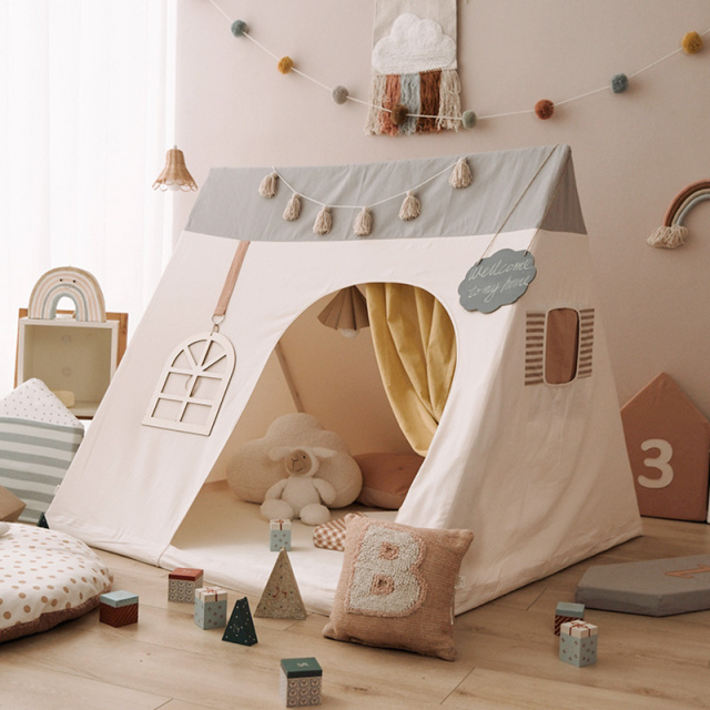 Korean Kids Tent Indoor 100% Cotton Baby Playhouse Home Use for Boys and Girls Color-Blocked Triangle Playhouse Toy House Model: xpzp-066