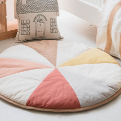 Round Floor Mat for Kids' Room Bedside Pad Reading Area Study Tent Mat Creative Color-Blocked 100% Cotton Thickened Pad lrfcyxdd-01