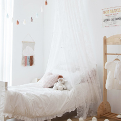 Bed Canopy for Children's Room - Home Decor Curtain Pure Cotton Checkered Bedhead Light-Blocking Sheer Canopy No Installation Required - Ceiling-Mounted Tent Model: MZ-63