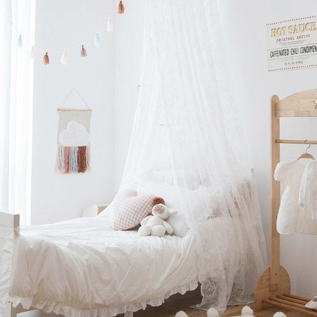 Bed Canopy for Children's Room - Home Decor Curtain Pure Cotton Checkered Bedhead Light-Blocking Sheer Canopy No Installation Required - Ceiling-Mounted Tent Model: MZ-63