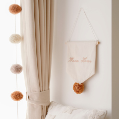 Fabric Hanging Flag Nordic Canvas Print Embroidered Pom-Pom Hanging Decoration Children's Room Home Decor Wall Hanging Model BGSP-31