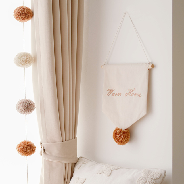 Fabric Hanging Flag Nordic Canvas Print Embroidered Pom-Pom Hanging Decoration Children's Room Home Decor Wall Hanging Model BGSP-31