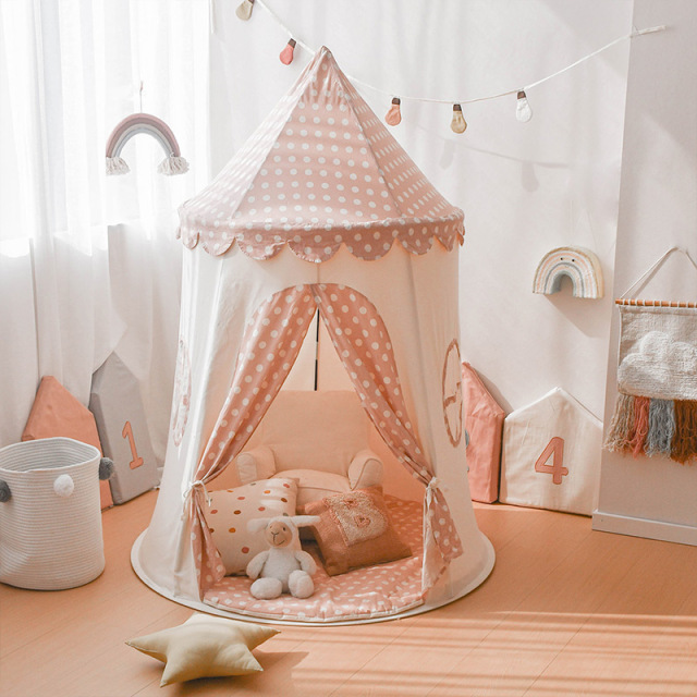 Yurt Tent Children's Indoor Playhouse Polka Dot Cottage Castle for Boys and Girls Pretend Play Playhouse bdmgb-02