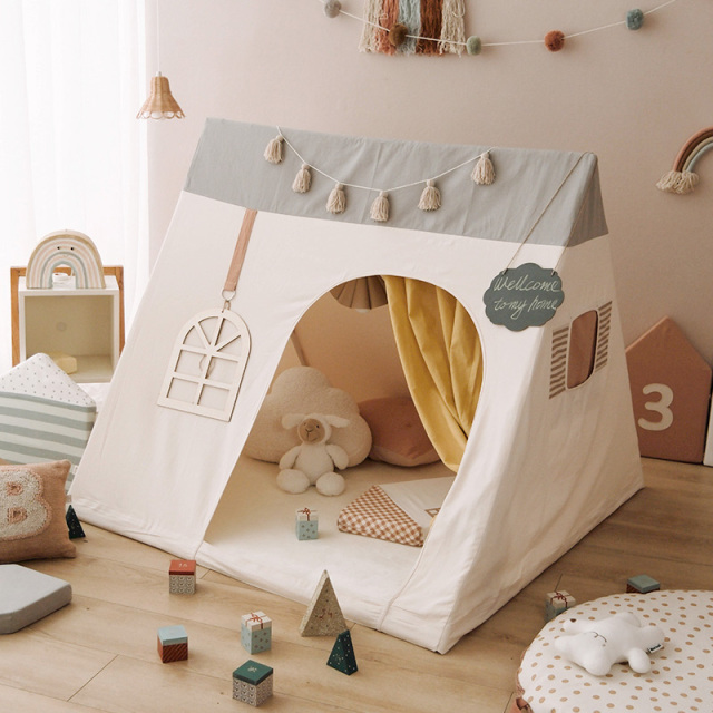 Korean Kids Tent Indoor 100% Cotton Baby Playhouse Home Use for Boys and Girls Color-Blocked Triangle Playhouse Toy House Model: xpzp-066