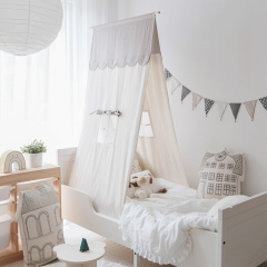 Tent-Style Color-Block Children's Bed Decor Ceiling-Mounted Canopy Bedding Headboard Canopy with Cotton-Linen Drapes Home Bedroom Hanging Canopy Playhouse lppszp-03