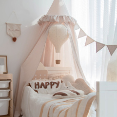 Canopy Bed Curtain for Children's Room - Decorative Canopy for Headboard Home Use Dome-Shaped Ceiling-Mounted Blackout Bed Curtain Pure Cotton Small Checkered Fabric Hanging Canopy Model: cm-15