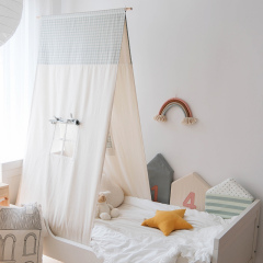 Tent-Style Color-Block Children's Bed Decor Ceiling-Mounted Canopy Bedding Headboard Canopy with Cotton-Linen Drapes Home Bedroom Hanging Canopy Playhouse lppszp-03
