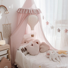 Canopy Bed Curtain for Children's Room - Decorative Canopy for Headboard Home Use Dome-Shaped Ceiling-Mounted Blackout Bed Curtain Pure Cotton Small Checkered Fabric Hanging Canopy Model: cm-15