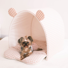 Dog House Cat Tent All-Season Washable Indoor Pet Bed Semi-Enclosed Pure Cotton Plaid Small Dog House Model: GZCW-06