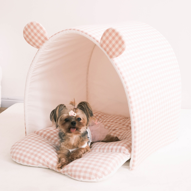 Dog House Cat Tent All-Season Washable Indoor Pet Bed Semi-Enclosed Pure Cotton Plaid Small Dog House Model: GZCW-06