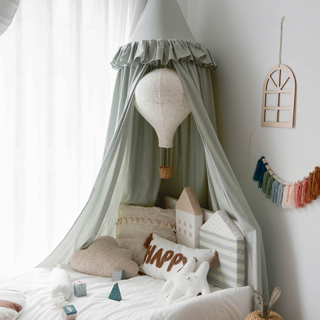 Canopy Bed Curtain for Children's Room - Decorative Canopy for Headboard Home Use Dome-Shaped Ceiling-Mounted Blackout Bed Curtain Pure Cotton Small Checkered Fabric Hanging Canopy Model: cm-15