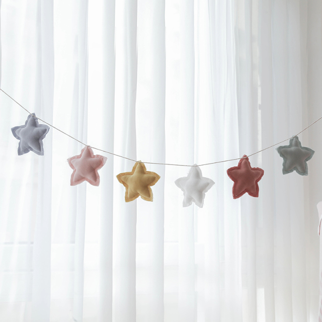 DQ-31 Handmade Pure Cotton Star Bunting Flags, Five-pointed Star Decorative Pennants, Wall Hangings for Kids’ Room & Birthday Party Decoration