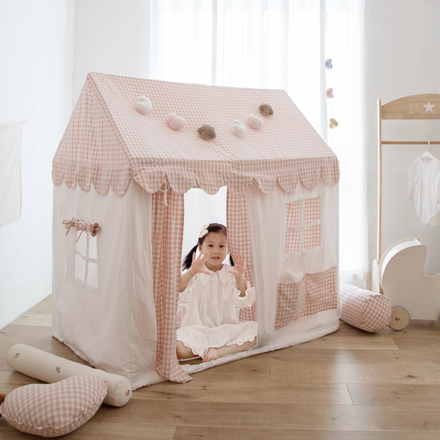 Children's Tent: Indoor Korean-Style 100% Cotton Checkered Playhouse, Little House, Princess Castle, for Boys and Girls, Home Toy House, ZP-535