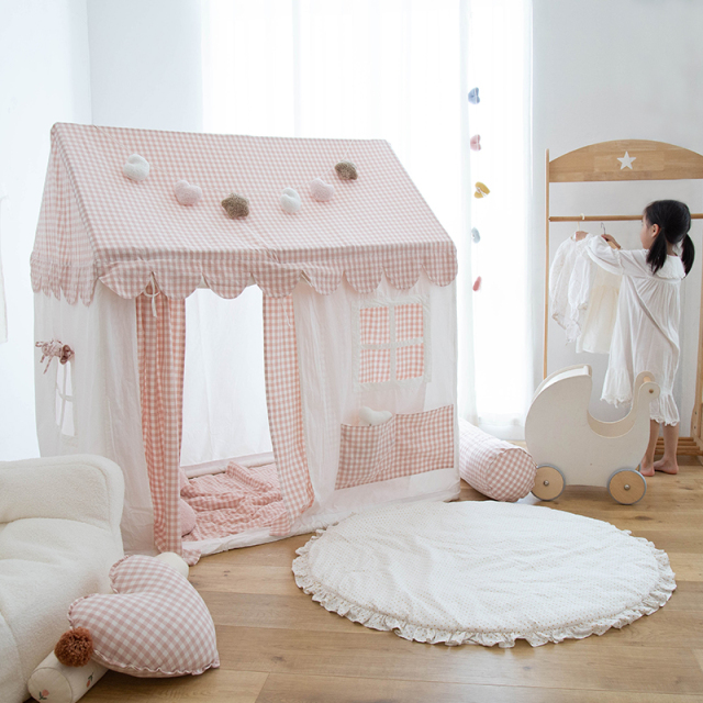 Children's Tent: Indoor Korean-Style 100% Cotton Checkered Playhouse, Little House, Princess Castle, for Boys and Girls, Home Toy House, ZP-535