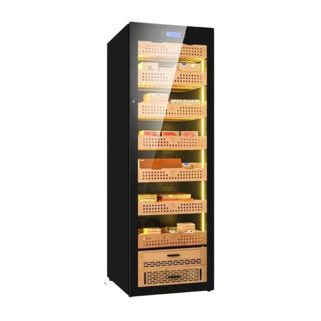 High Quality Stainless Steel Cigar Humidor Constant Temperature and Humidity Controlled Spanish Cedar Wood Shelves Cigar Cabinet