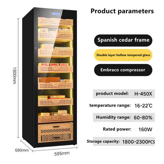 High Quality Stainless Steel Cigar Humidor Constant Temperature and Humidity Controlled Spanish Cedar Wood Shelves Cigar Cabinet