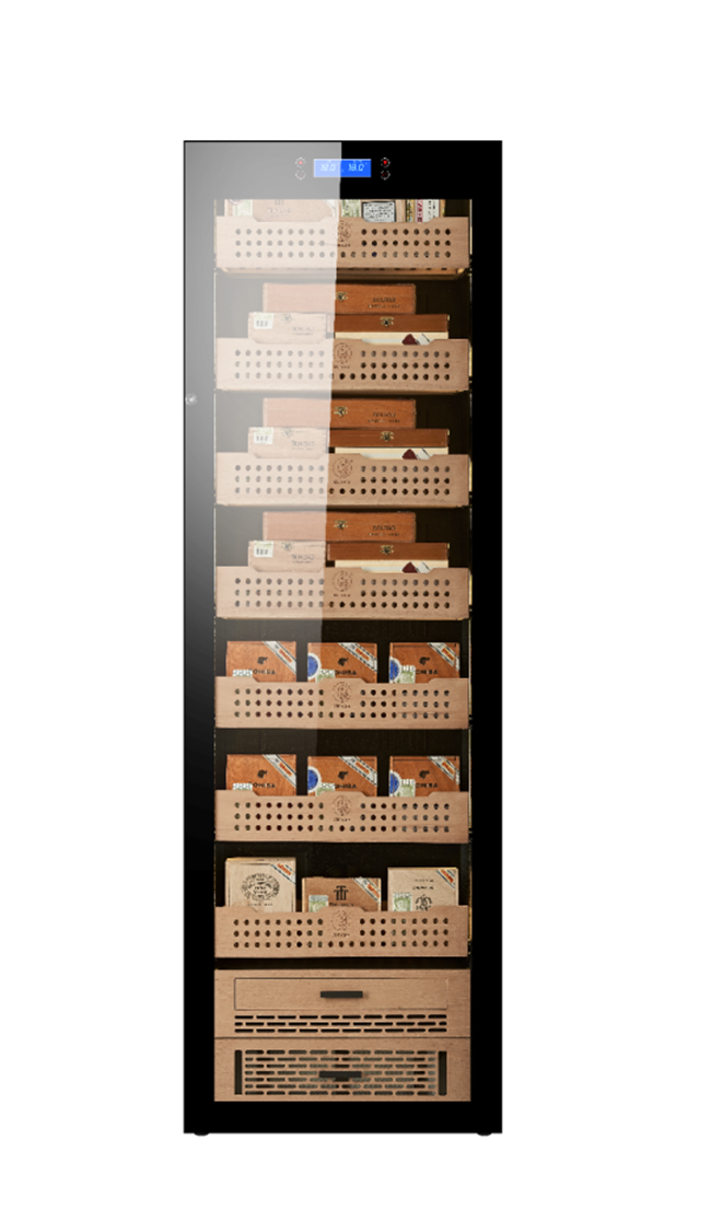 High Quality Stainless Steel Cigar Humidor Constant Temperature and Humidity Controlled Spanish Cedar Wood Shelves Cigar Cabinet