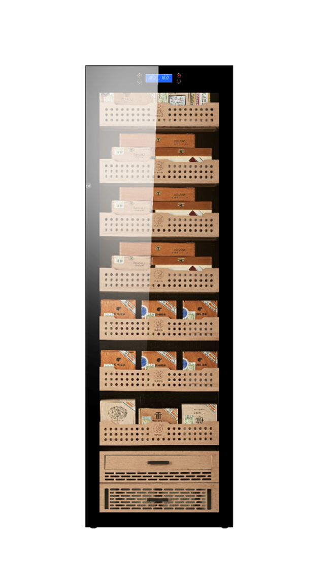 High Quality Stainless Steel Cigar Humidor Constant Temperature and Humidity Controlled Spanish Cedar Wood Shelves Cigar Cabinet