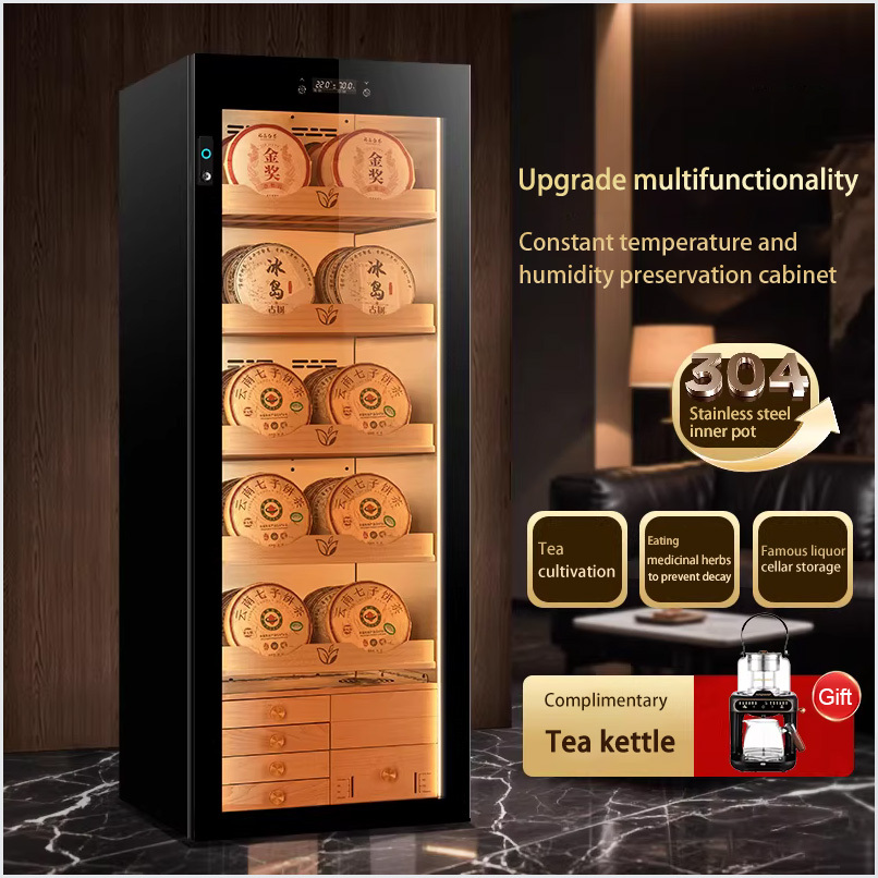 High quality electric tea cabinet constant temperature and humidity controlled tea preservation cabinet with beech wood shelves