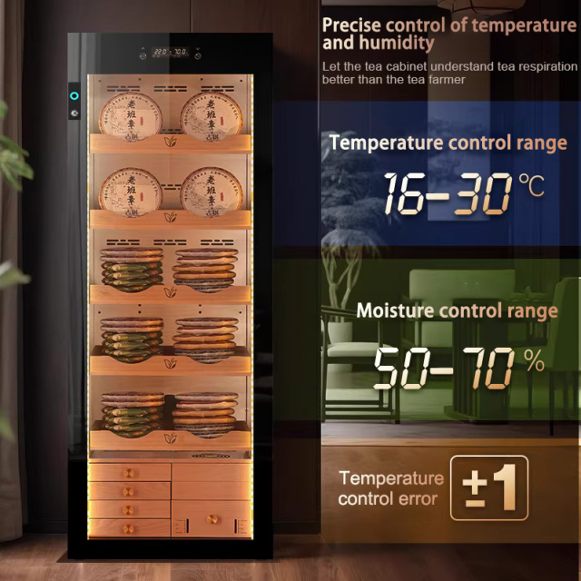 High quality electric tea cabinet constant temperature and humidity controlled tea preservation cabinet with beech wood shelves