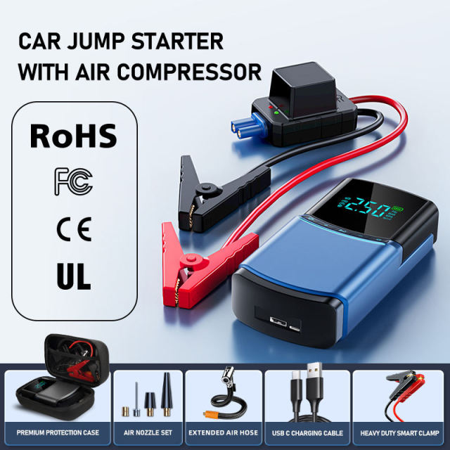 New 12V Emergency Vehicle Tools Portable1000A Jump Starter Power Bank Tire Inflator Pump for Cars