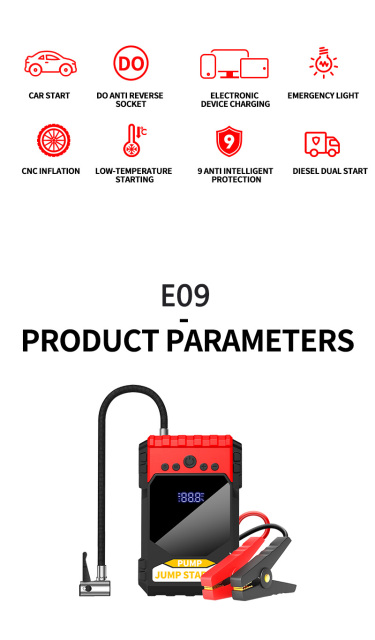 High Quality 4 in 1 Jump Starter air Compressor 12v Wired Charge Portable Jump Starter for Car