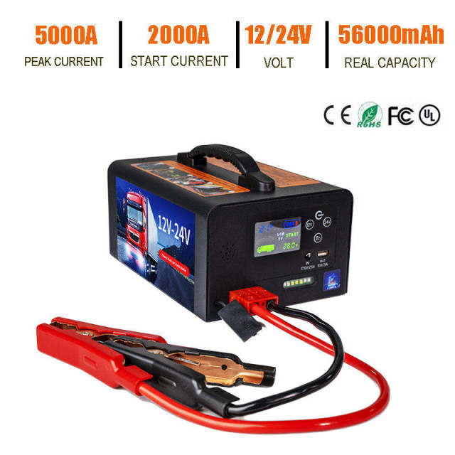 Multifunctional 42000mAh Lithium-ion Polymer 12V 24V 1500A Jump Starter SOS Torch Light Digital Screen for Cars Trucks